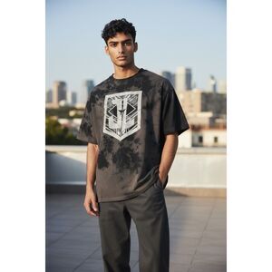 Justice League Men T-Shirt Medium Gray Tie Dye Justice League Shield Logo Cotton